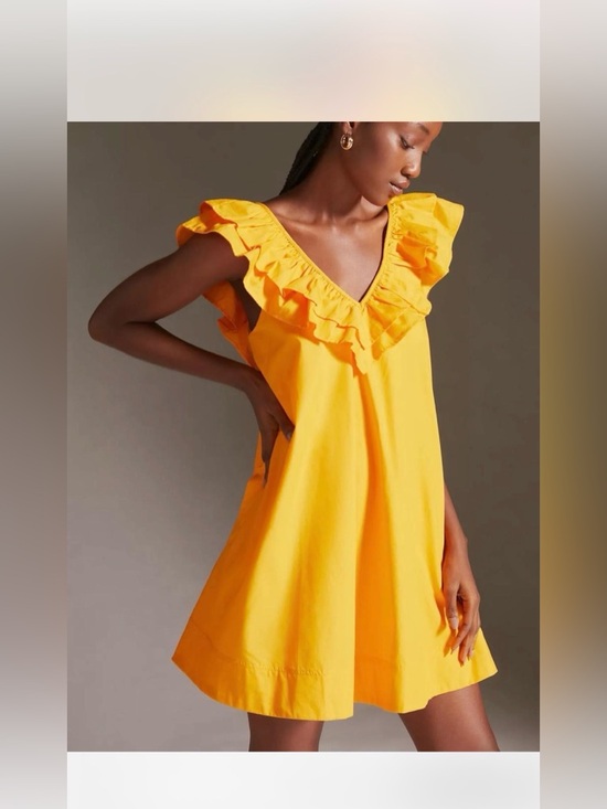 Anthropologie Dresses & Skirts - NWOT Maeve Sunrise Ruffle V-Neck Mini Dress - Yellow L